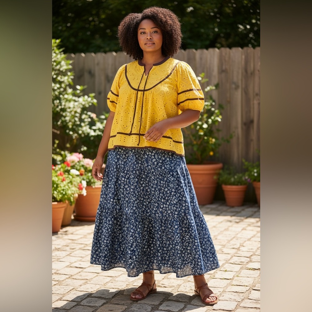 NWT Falechay Yellow Eyelet Bohemian Blouse - Women’s XL
